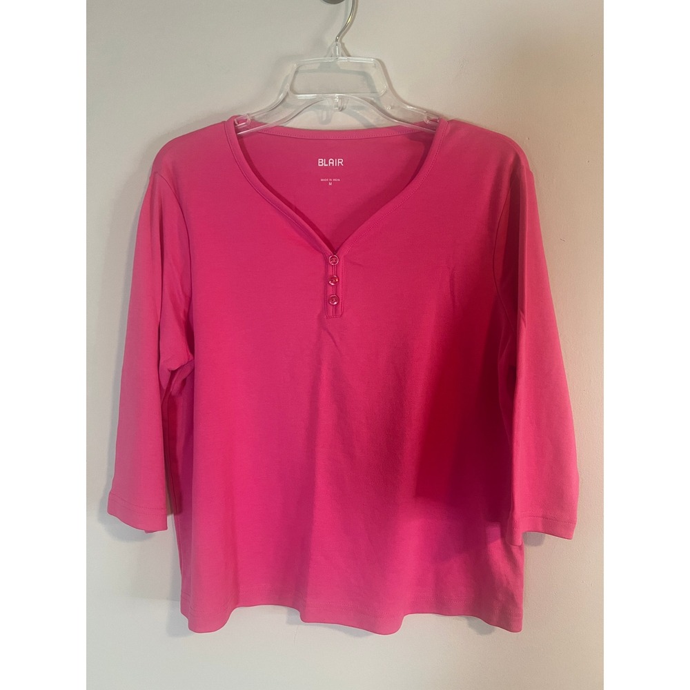 Blair Womens Pink Henley 3/4 Sleeve Knit Top Shirt‎ Size Medium
